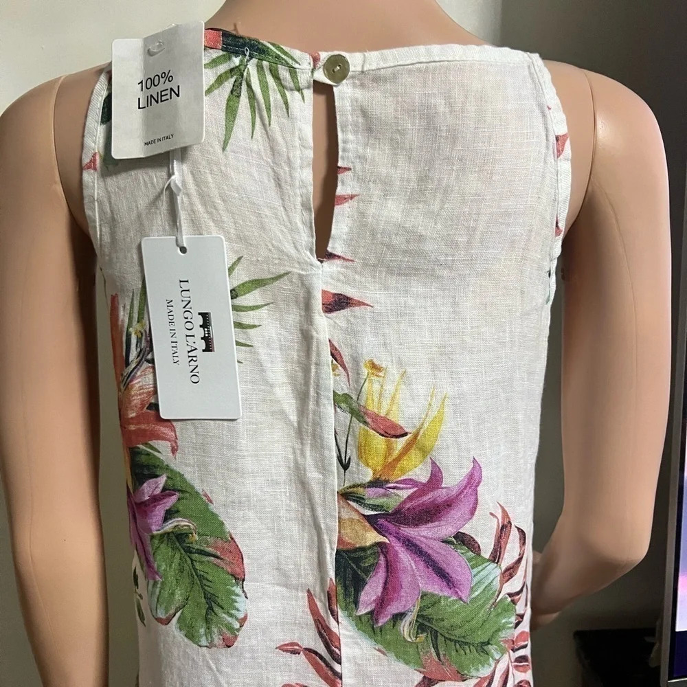 NWT LUNGO L’ARNO Women’s 100% Linen Floral Dress NEW - Picture 8 of 16